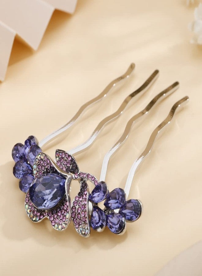Aimimier Decorative Crystal Floral Hair Side Combs Sparkly Rhinestone Hair Pins Bridal Wedding Hair Accessories for Women and Girls(Purple) - Image 4
